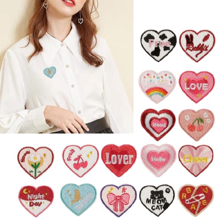 16pack Unique Heart Patches Luxurious Embroidery Patches Personality Appliques for Creative Projects