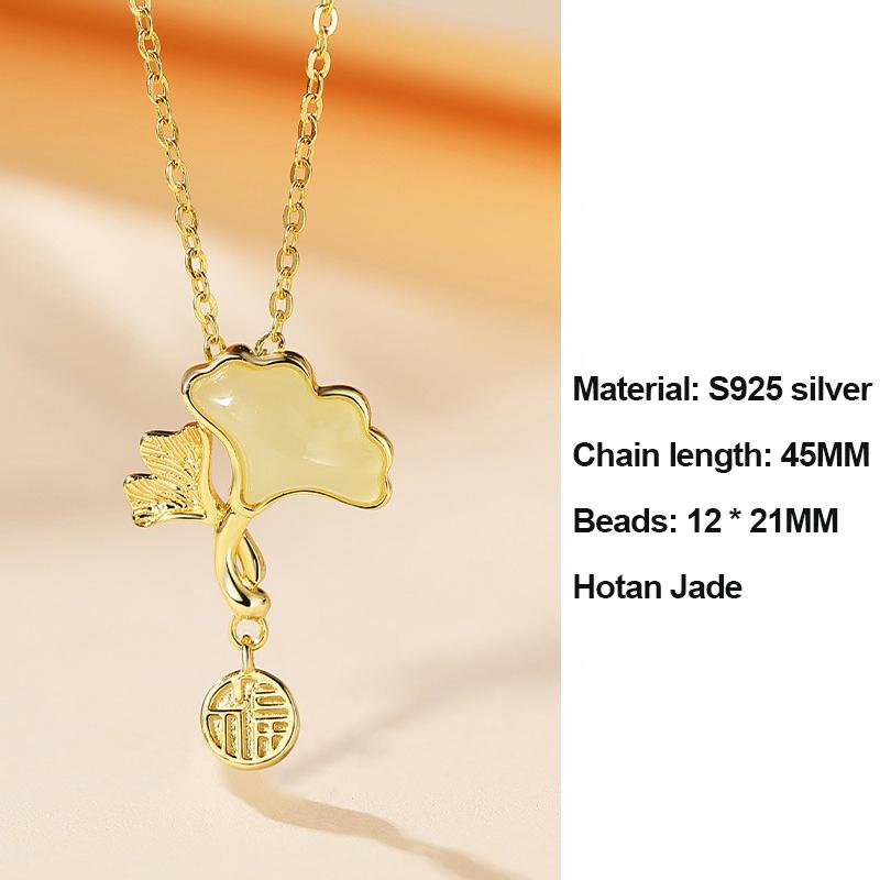 

FORWELL Hetian Jade Ginkgo Leaf Bracelet And Necklace Set Women s Fashion Jewelry Amulet High-End Birthday Gift for Girlfriend 15-17cm&gold plating