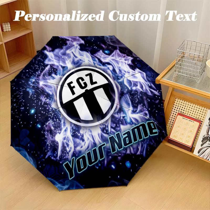 8 Rib Auto Folding Umbrella FC Zürich Print Custom Name Text Portable Rain Gear