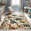Dinosaur Decorative Rug,Jurassic Scenario Cartoon Animals in Wilderness Cloudy Sunrise Back, Quality Carpet for Bedroom Dorm and