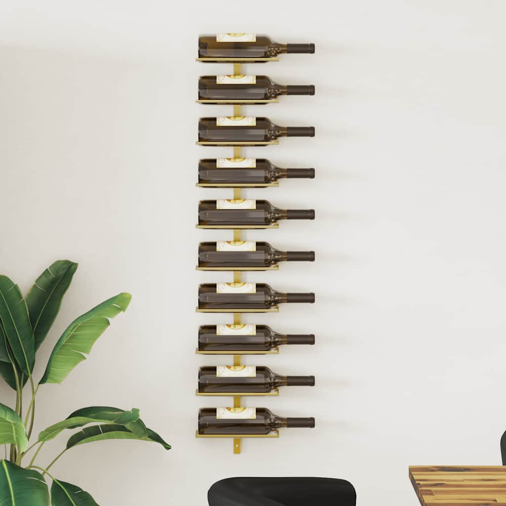 Vidaxl Wall Mount For 10 Wine Bottles, Gold, Metal