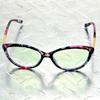 Fashion Cateye Blue Flower Gold Alloy Temple Full-rim Optical Glasses Frame Eyeglasses Eyeframe Eyewear