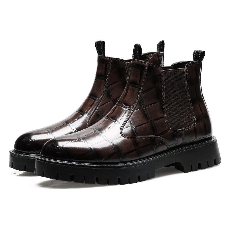 

Ботинки Мартин повседневные резиновая подошва круглый носок низкий верх квадратный каблук резинка британские ботинки Мартин большой размер мужская обувь 38 темно-коричневого