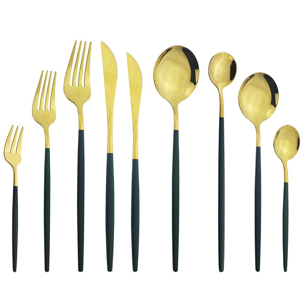 9 adet/takım altın çatal bıçak kaşık seti hizmeti 1 paslanmaz çelik yemek takımı sofra bıçağı tatlı kek meyve çatal kaşık ev sofra takımı gümüş seti