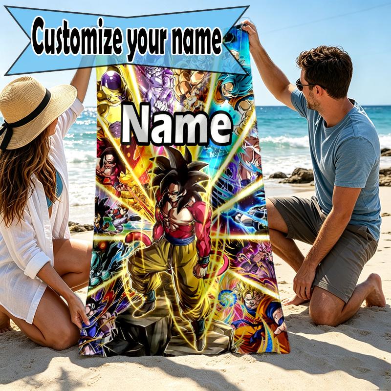 Custom Name Personalized DRAGON BALL Print Beach Towel, for Trip Camping Beach Party Home Decor, Birthday Gift for Family & Friends
