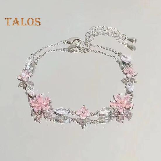 Damen Armband Glänzender Zirkonia Blumenform Armreif Verstellbare Länge Süßes Armband Vielseitiges Modeaccessoire