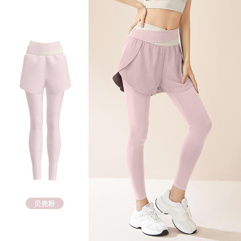 

Juyitang поддельные двухслойные цветные блокирующие высокоэластичные брюки для йоги, непрозрачные, для бега, спортивные, с высокой талией, для живота, обнаженные фитнес-брюки XXL