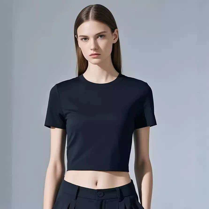 European and American large-size off-the-navel short-sleeved T-shirt women's summer new slim-fitting and thin YK Spice Girls top trend