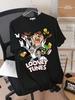 Men's Cartoon Animal Letter Print Short Sleeve T-Shirt Summer Casual Cotton Oversized Y2k Ladies Clothes Woman Men Clothing Tees