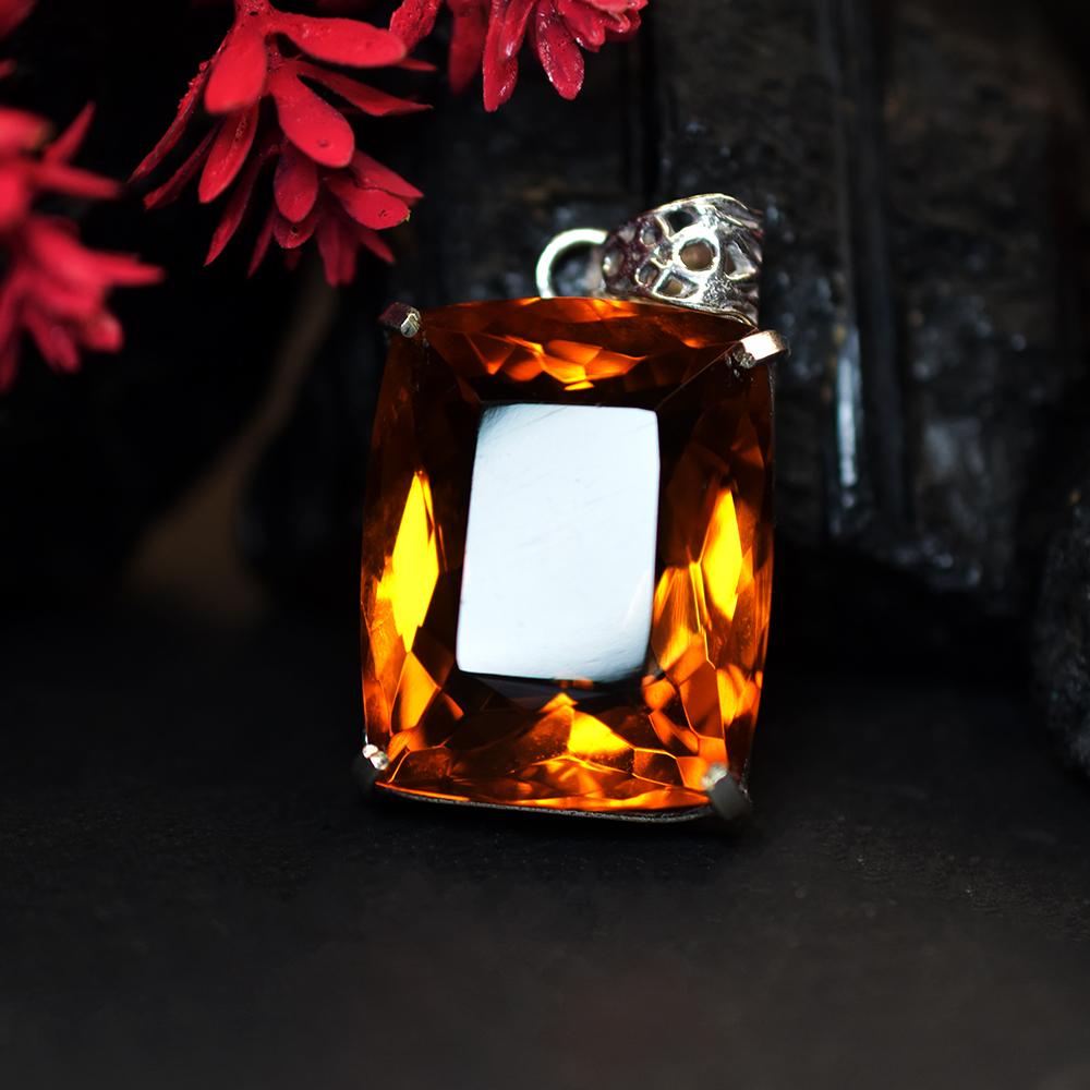 86.05Ct Argent Sterling 925 Pendentif Gemmes Taille Coussin Saphir Orange CERTIFIÉ my-468-ns