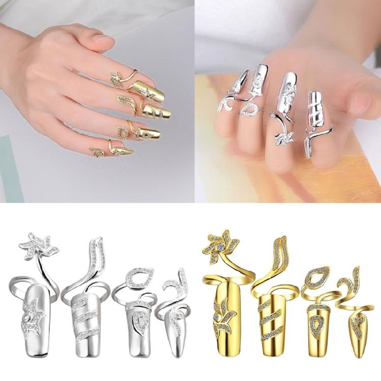 Pack Of 4 Versatile Open Ended Knuckles Rings Rhinestones Nail Rings Fingernail Accessories for Fashion Enthusiasts