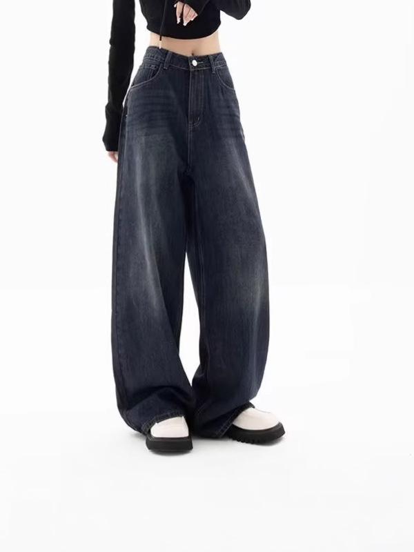 Women's Retro Harajuku Wide-Leg Jeans with Pockets - Oversized Korean Street Fashion for Autumn