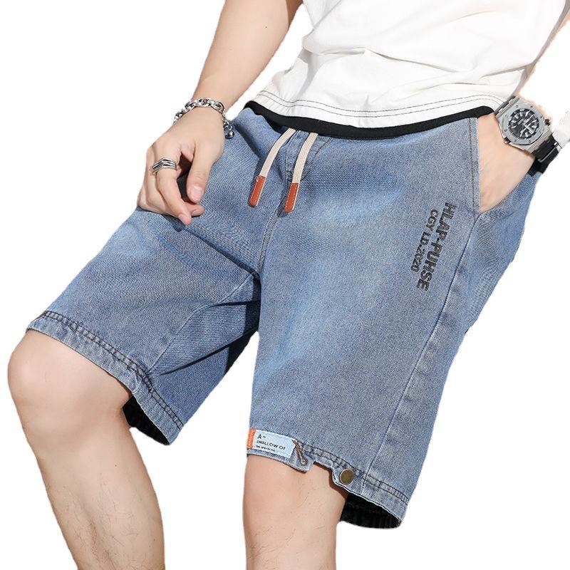 2024 Summer Men's Denim Shorts American Retro All-match Straight Shorts Loose Casual Sports Quarter Pants Plus Size Men's Shorts
