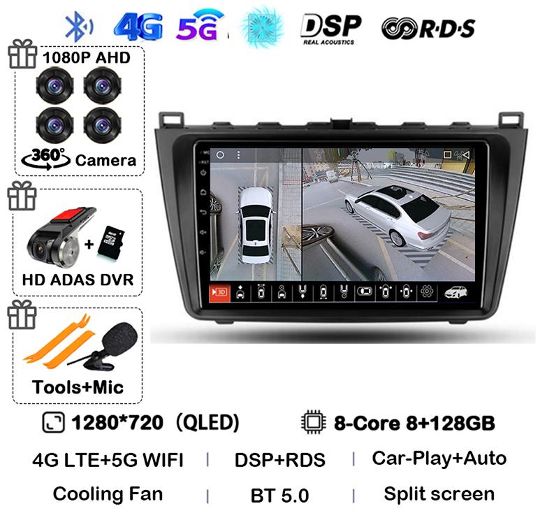 Car Radio Android14 Carplay Auto For Mazda 6 GH 2007 2008 2009 2010 2011 2012 Multimedia GPS Video Player Stereo 2din Head Unit
