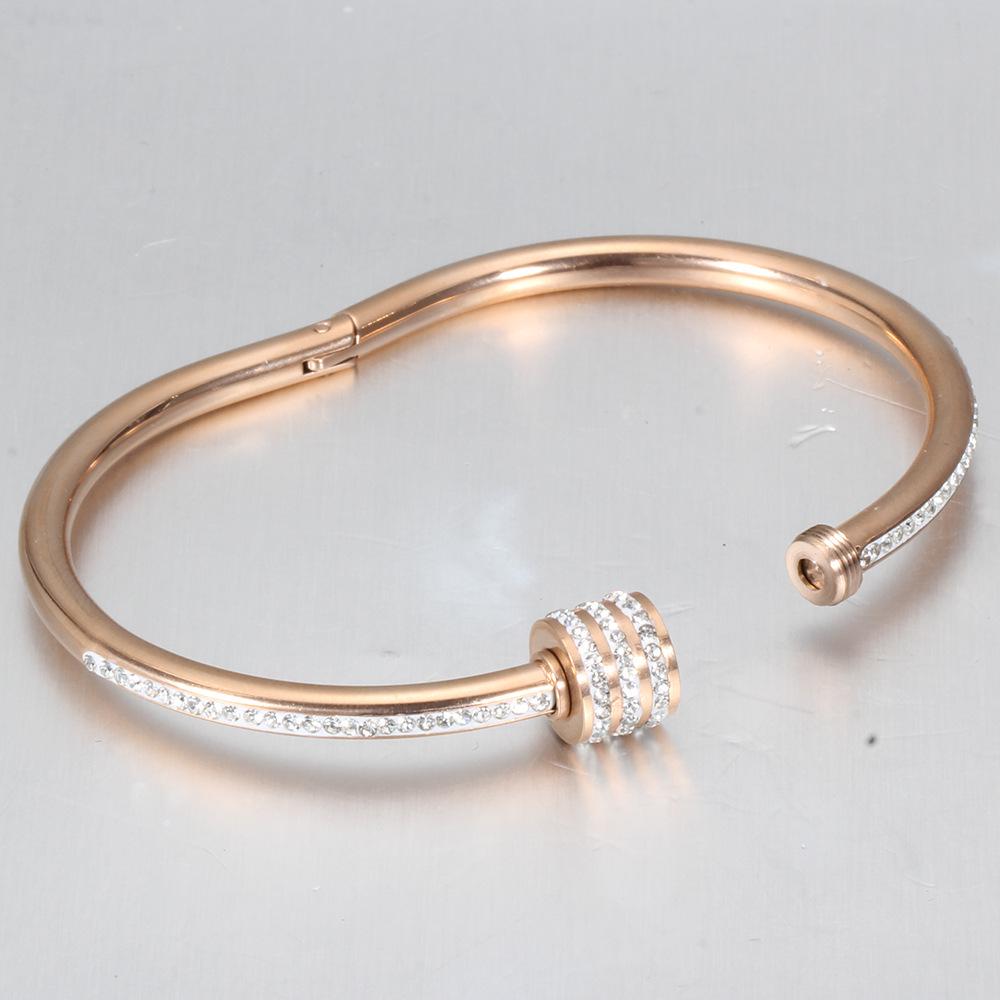 European & American 65MM 18K Gold Stainless Steel Bracelet with Ceramic Clay & Rhinestone Inlays