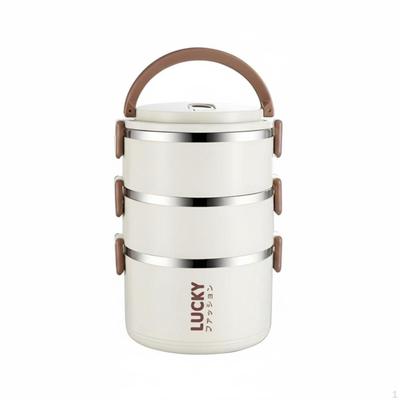 Insulated Lunch Box, Food Grade, Large Capacity, Double Compartment, Round, Portable, Lid, for Work,