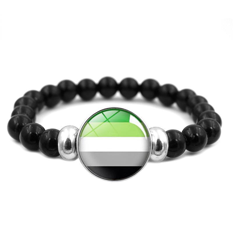 LGBT Rainbow Snap Bracelet Vintage Jewelry Black Beaded Bracelet for Women Men Couple Gift