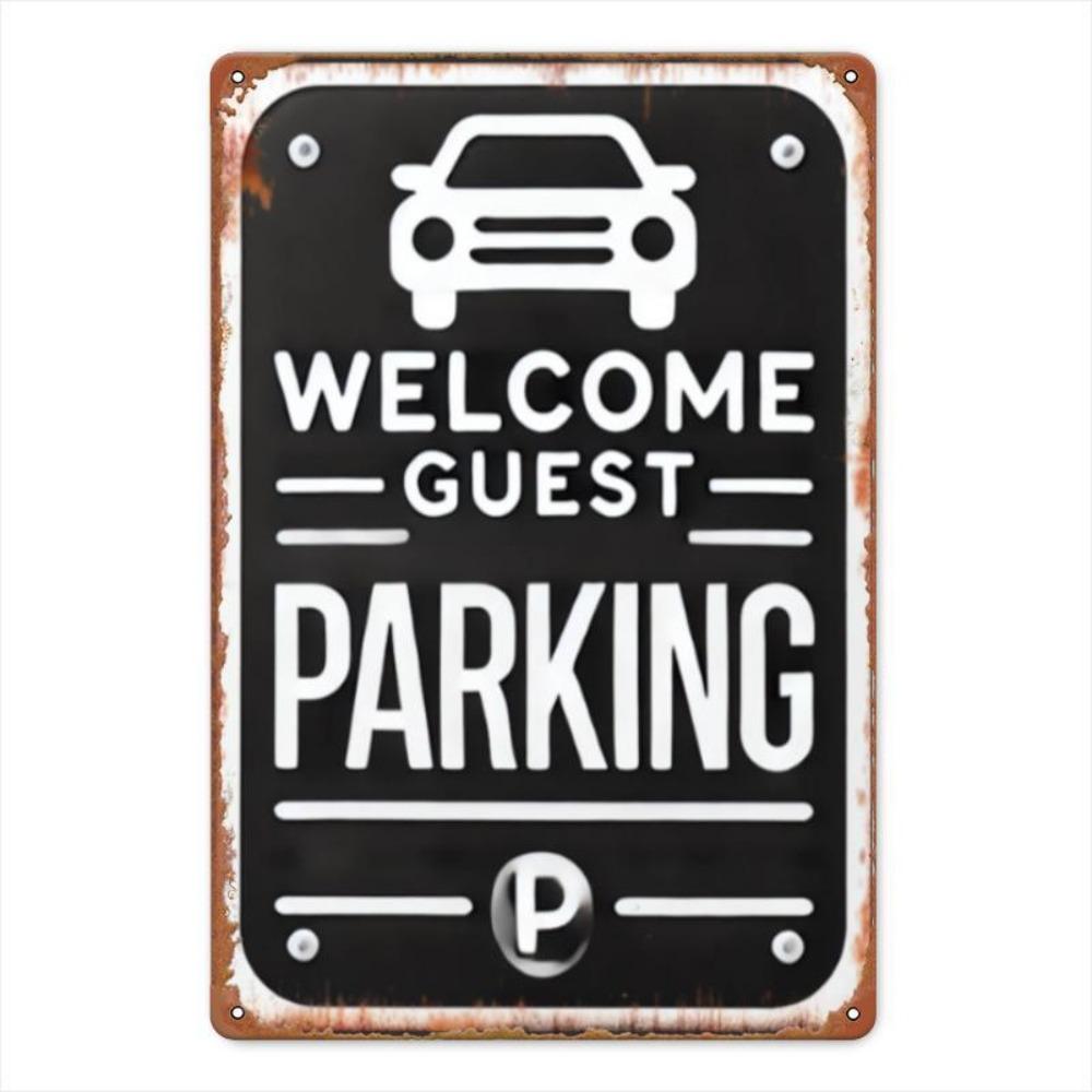 Vintage Metal Sign Welcome Guest Parking Round Iron Wall Decor Durable Outdoor Garage Porch Cafe Bar Man Cave Decor