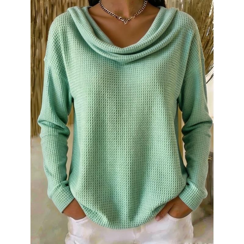 Women S Casual Loose Solid Color Mock Neck Long Sleeve Pullover Sweater