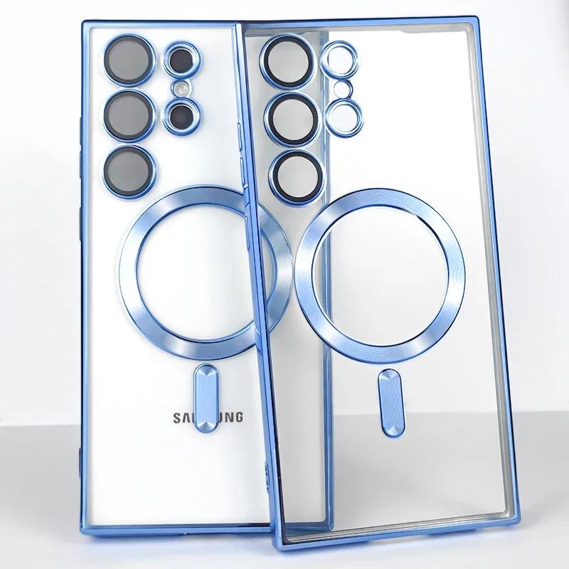 Luxury Plating for Magsafe Magnetic Wireless Charging Case for Samsung Galaxy S25 S24 S23 S22 S21 FE Plus Note 10 20 Ultra Cover