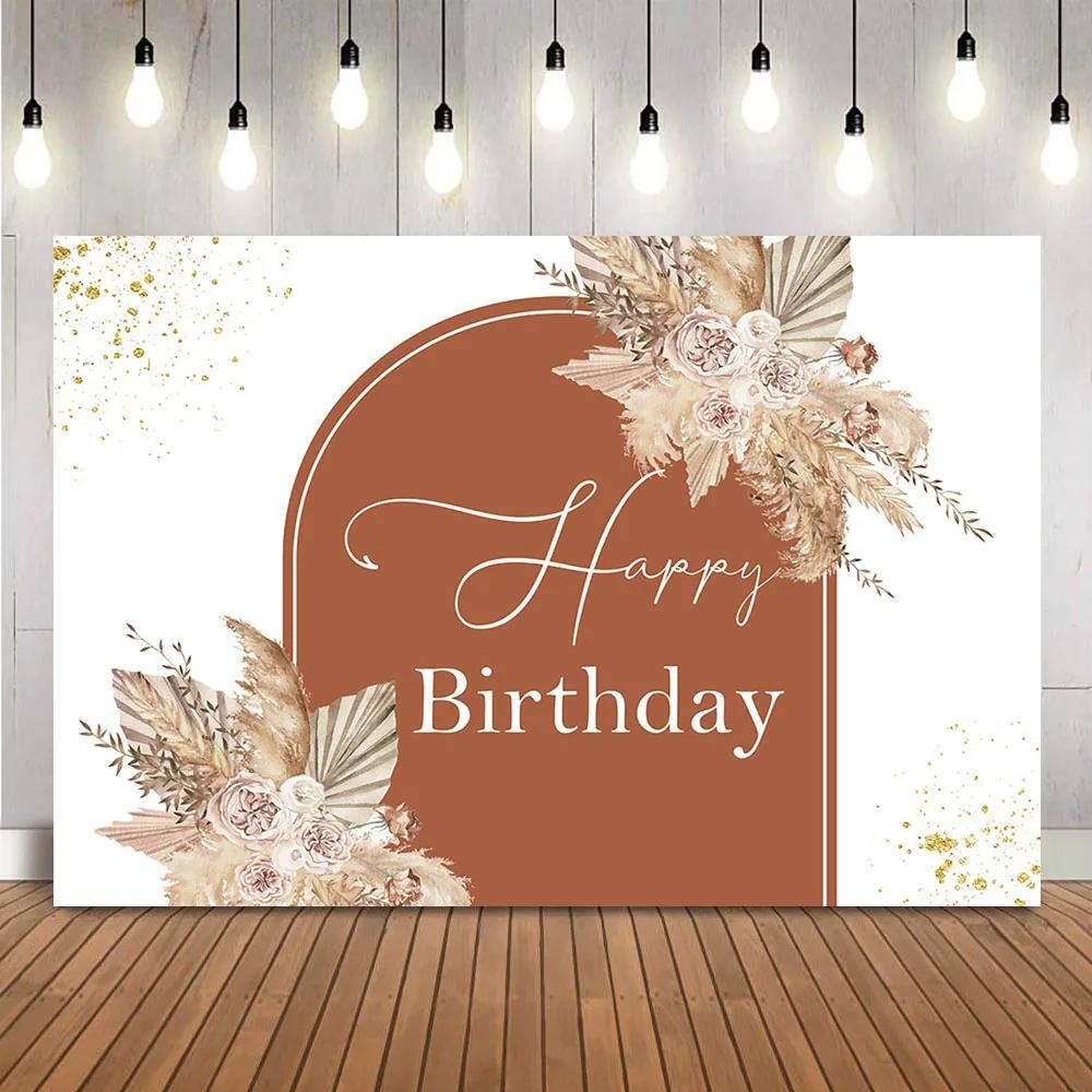 Boho Baby Shower Backdrop Pampas Grass Background for Baby Shower Theme Decoration Hello Baby Floral Boho Party Supplies