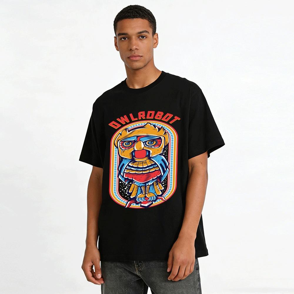 Mechanical Owl Totem Print Street Style Unisex Casual T-Shirt Pure Cotton T-shirt