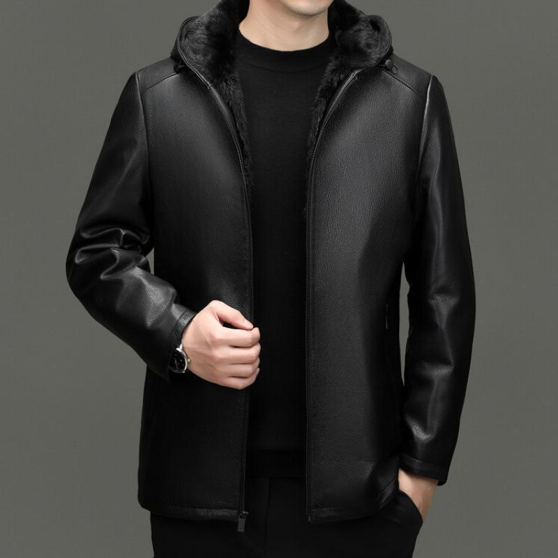 Goat Leather Leather Jacket Men's Detachable Mink Liner Leather Whole Mink Jacket Leather Leather Jacket