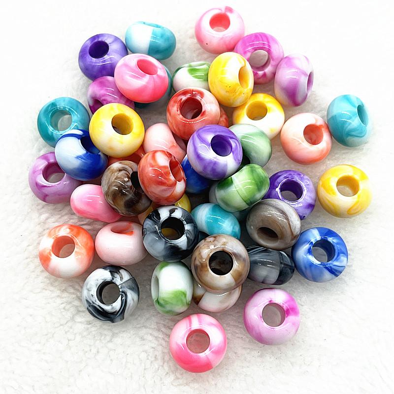 20pcs 14mm Mix Colour Big Hole Acrylic Beads Spacer Loose Beads for Jewelry Making DIY Handmade Bracelet Accessories(hole:5mm)