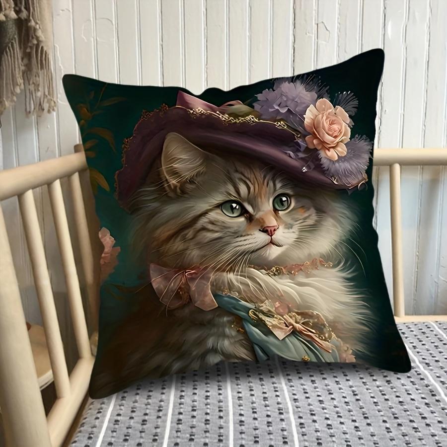 1pc Adorable Cat Print Pillowcase - 17, 7x17, 7 Inch, Cozy French Style, Machine Washable, Zippered Closure, 100% Polyester,Single-Sided Digital Print