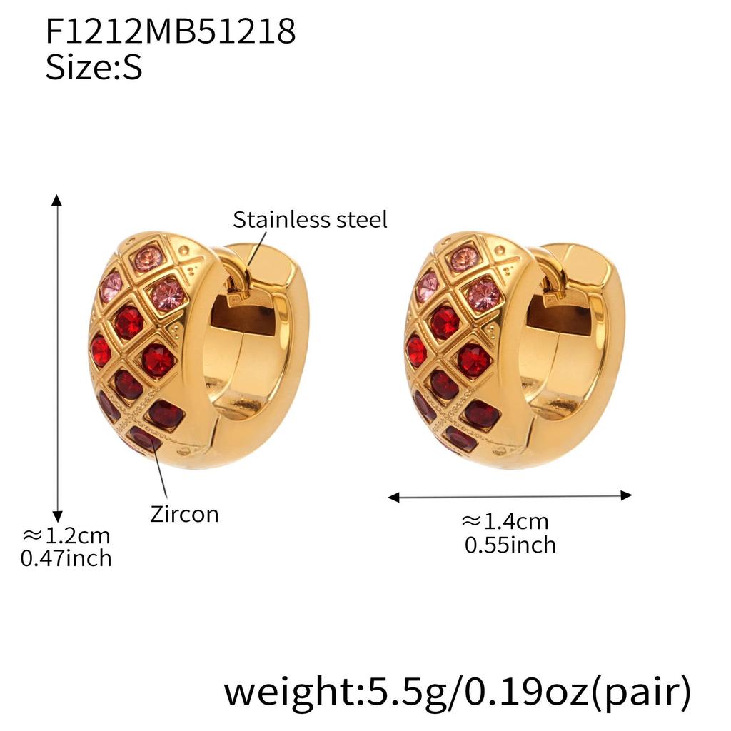 18k Gold-Plated Stainless Steel Plaid Zircon Earrings