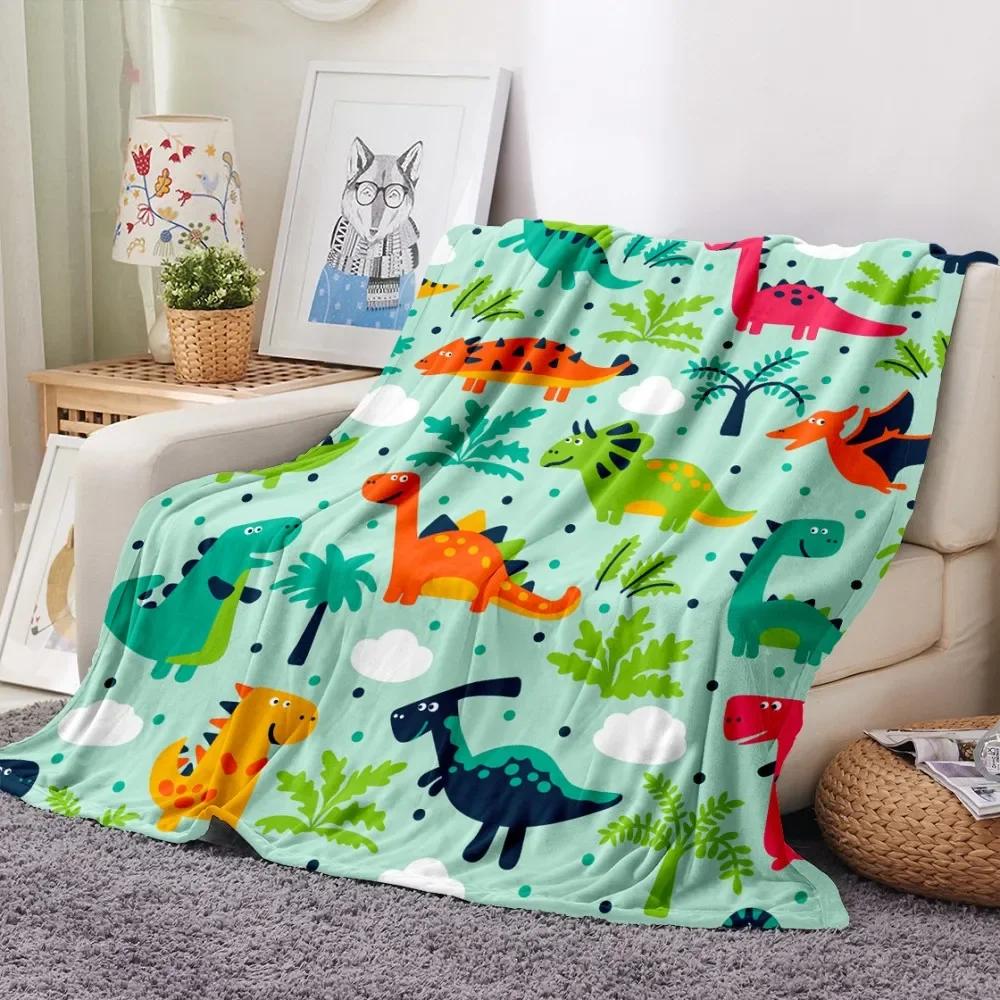 Cartoon Dinosaur Throw Blanket Soft Flannel Blanket for Chair Travelling Camping Kids Adults Bed Couch Cover Winter Queen King