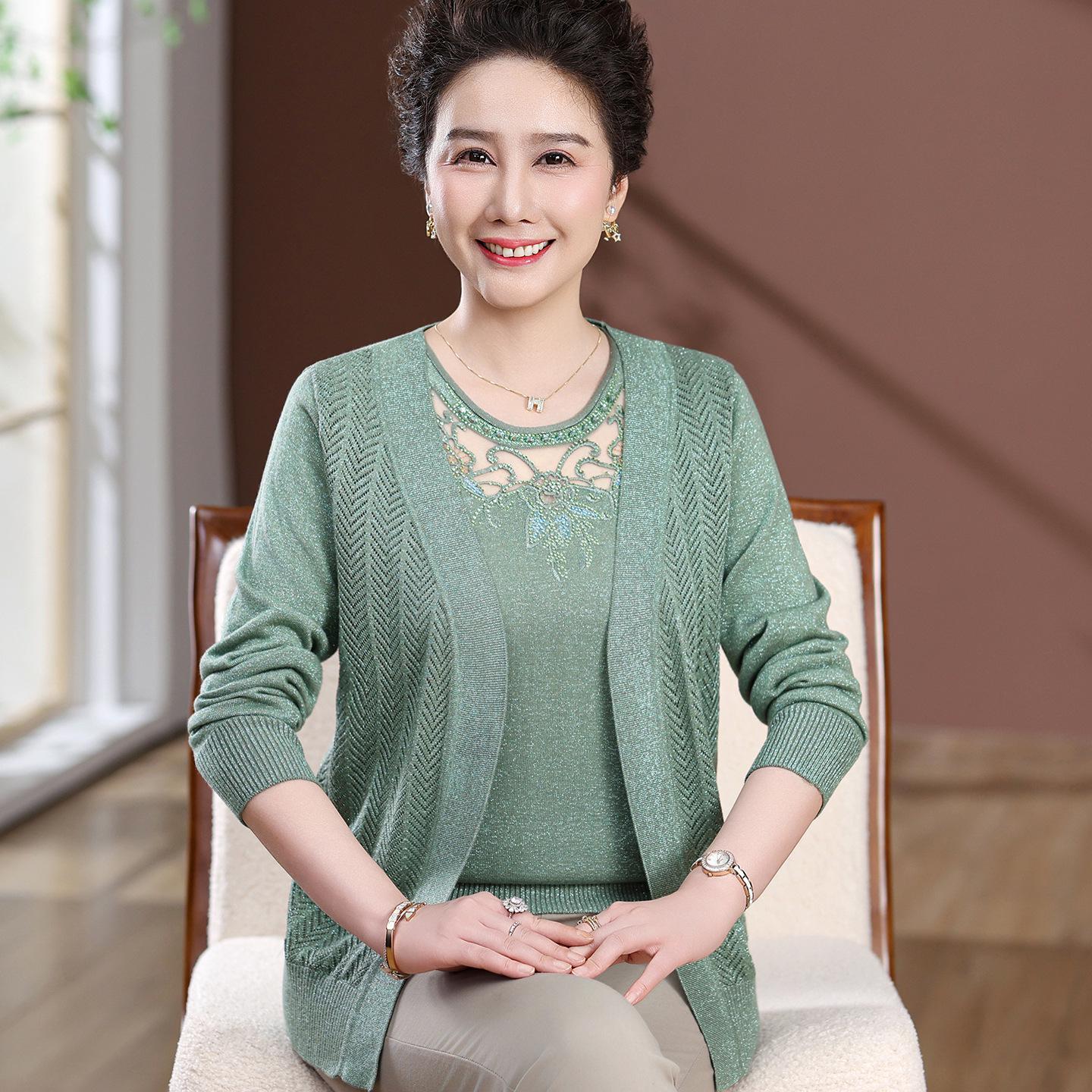 

Spring Style Elegant Knit Two-Piece Set for Plus Size Middle-Aged Women - Cardigan and Thin Jacket 4XL (for 135-150 jin)