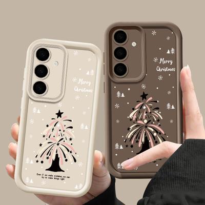 Capa de silicone macia com padrão de árvore de Natal e fogos de artifício para Samsung S24 Fe S23 S22 Ultra S21 A55 A54 A34 A35 A52 A15 A14 Capa de proteção de lente à prova de choque