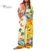 Conjunto de Blusa y Pantalones para Mujer 2 Piezas/Set Camisa Pantalones para Mujer Estilo Vacaciones Hawaii Estampado Colorido Manga Corta de un Solo Botón Ropa de Resort Solapa