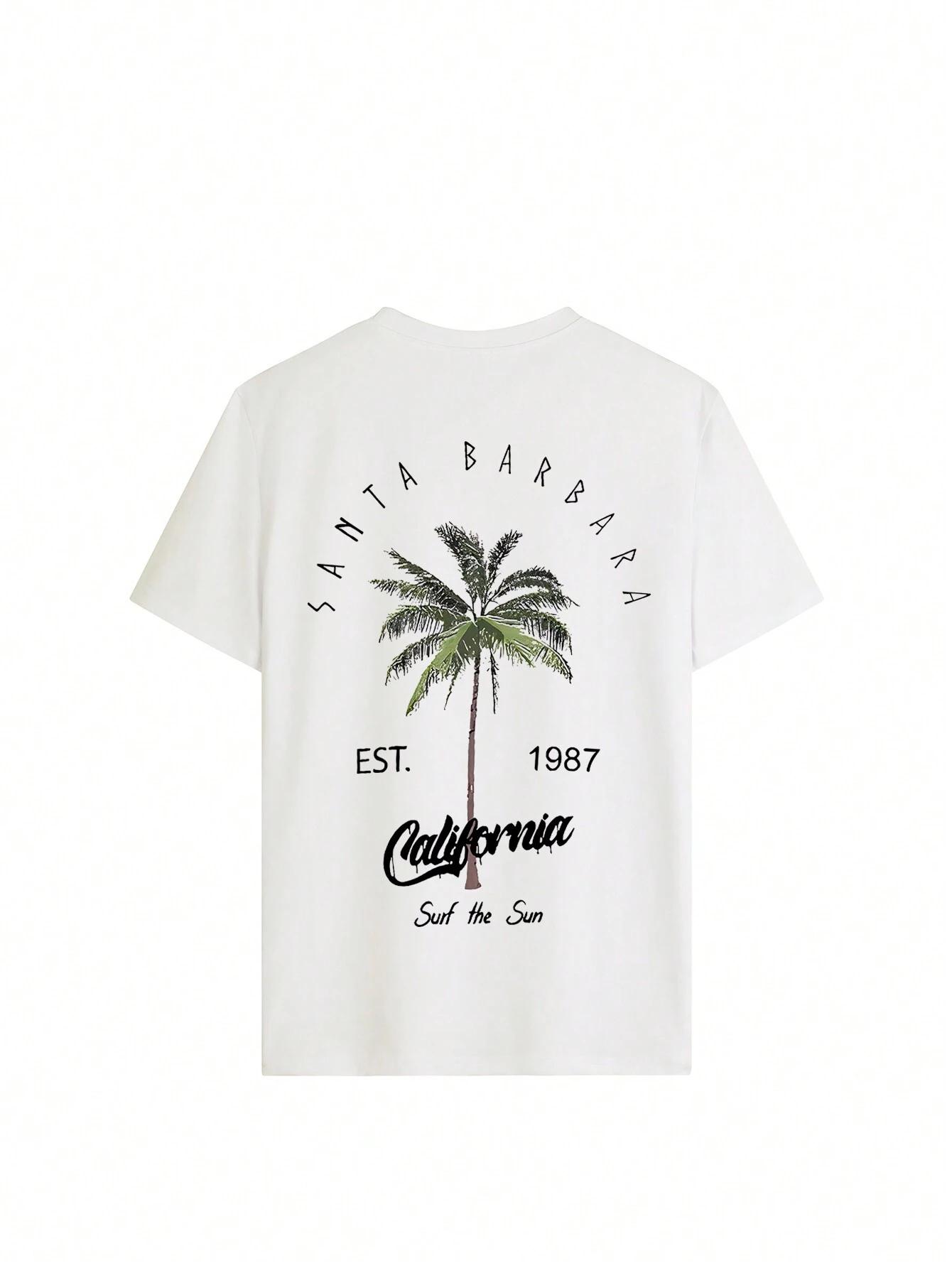 

Womens Summer Casual Round Neck Palm Tree Letter Print Vacation Style Short Sleeve TShirt Top 4XL
