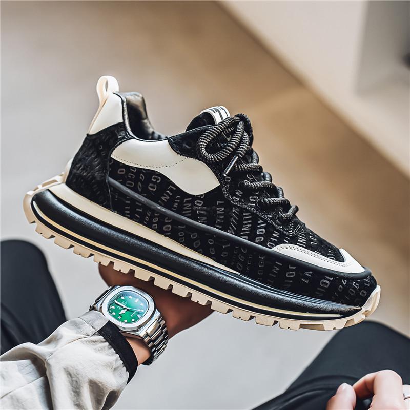 

Толстая подошва мужские массивные кроссовки для активного отдыха износостойкие мужские тенденции 2025 новые мужские повседневные туфли мода комфорт противоскользящие вулканизированные 44 чёрный