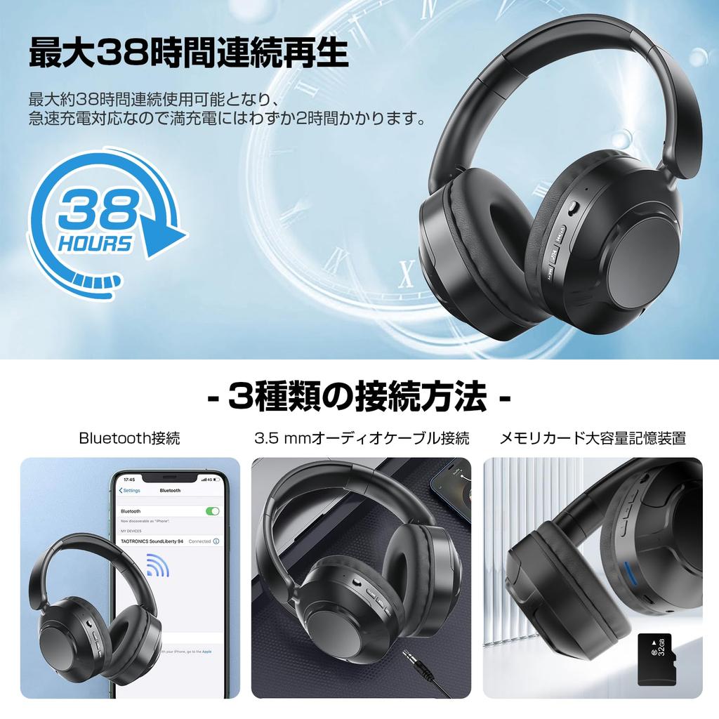 [Bluetooth 5.3 & HIFI High-Quality Sound] Wireless Bluetooth Headphones, Dual-Use WiredWireless, Closed-BackLightweight, 38 Hours of Continuous