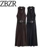 Za Autumn New Women Clothes 2025 Western Style With Belt Silk Satin Texture Midi Dress 2277302