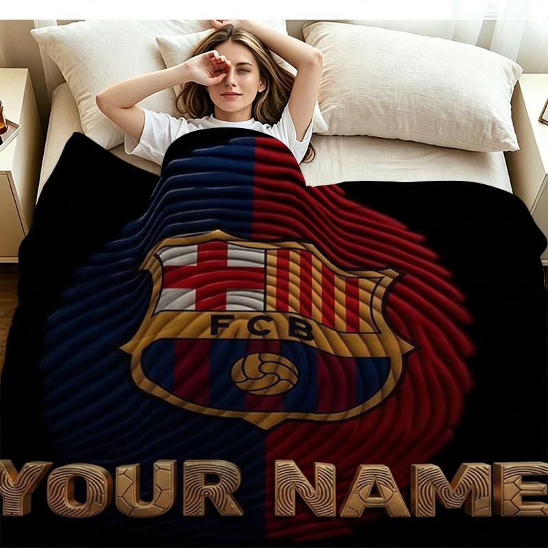 1PC FC Barcelona Custom Name Patterned Flannel Blanket Suitable For All Seasons for Home Decor Warmth and Comfort Gifts Holiday Present