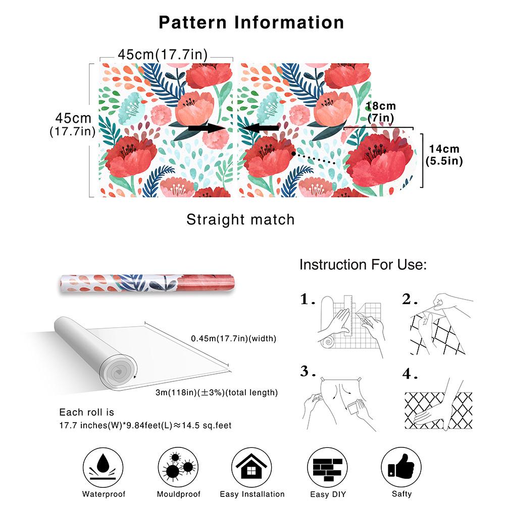 Pivoňkový květinový peel and stick tapeta Vícebarevná vinylová Odnímatelná Samolepicí Vodotěsná pro Ložnici Dětský pokoj Dekorativní