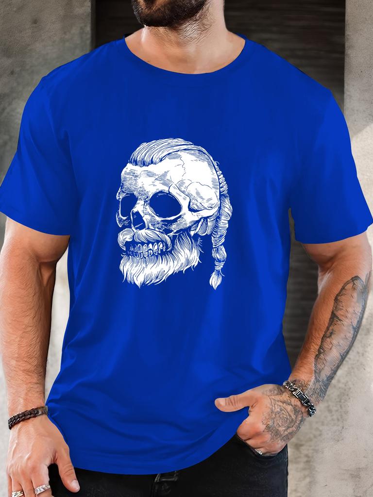 Unisex Black Crew Neck Tee Viking Beard Braid Skull Sketch Retro Gothic Graphic Soft Cotton Casual Male Short Sleeve Tops