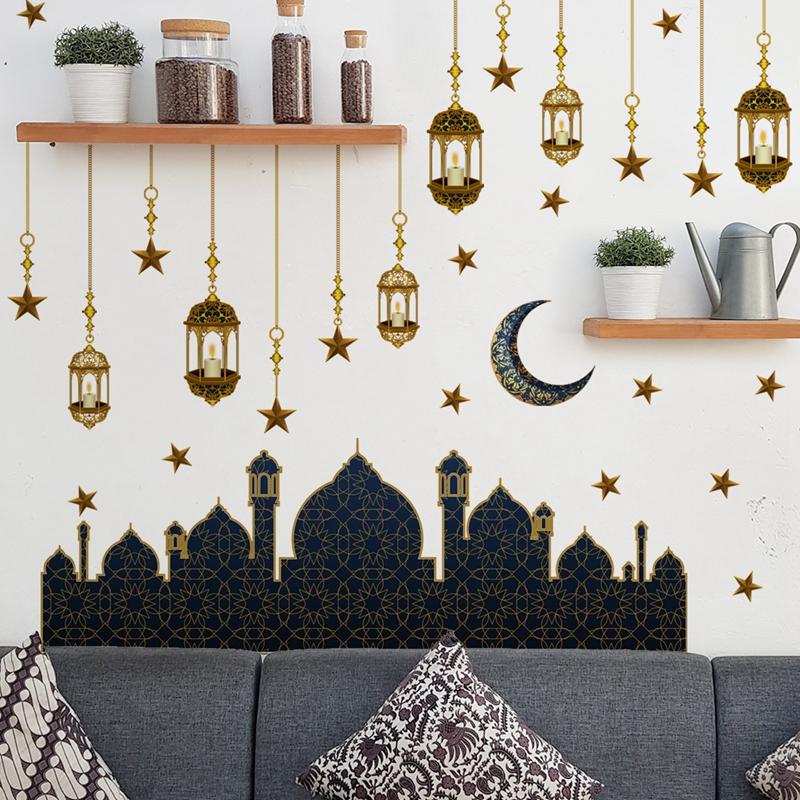 Ramadan Wandaufkleber Mond Stern Laterne DIY Wandaufkleber Ramadan Kareem Dekoration für Zuhause 2024 Islamisch Muslimisches Wandbild Eid Mubarak