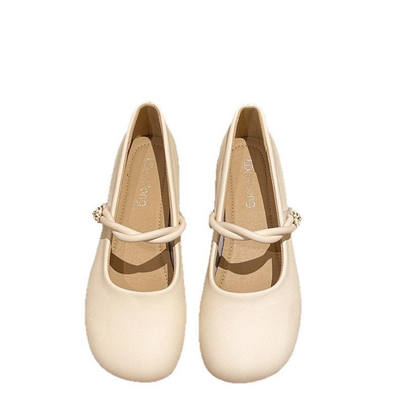 With skirt single shoes women's spring and summer versatile retro round head shallow mouth Mary Jane shoes tide