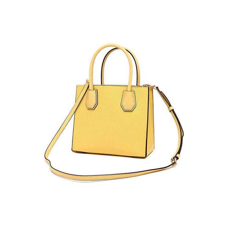 Michael Kors MK Mercer Solid Logo Pendant Litchi Texture Zipper Closure Leather Tote Bag Women Tote Yellow 35S1GM9M2L-DAFFODIL