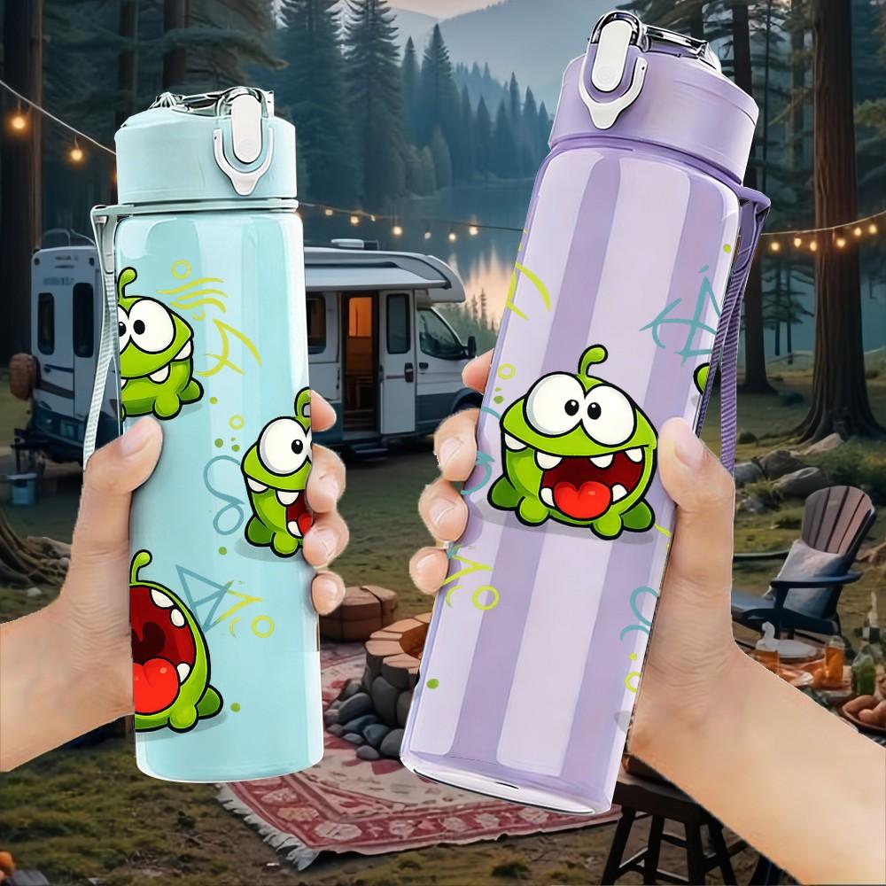 1PC Green Frog Cartoon Character Print 750ml Color Plastic Sports Water Bottle Leakproof Flip Straw Lid Suitable for Sports Office Home Use