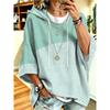 Women's Casual Hooded Sweatshirt in Light Blue Solid Color with Blue and White Thin Stripe Print Patchwork, a Relaxed Style Casual Top