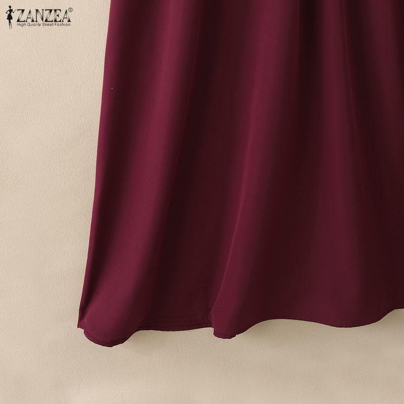 ZANZEA Damen Freizeit Rundhals Langarm Locker Patchwork Langkleid