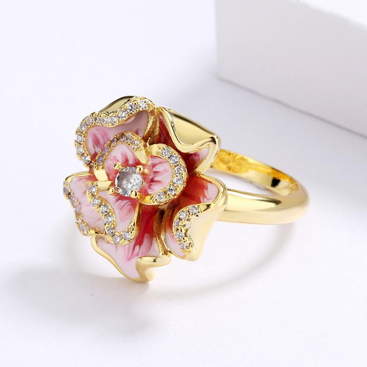 Jewelry Gold Pink Flower Zircon Flower Ring Bridal Jewelry