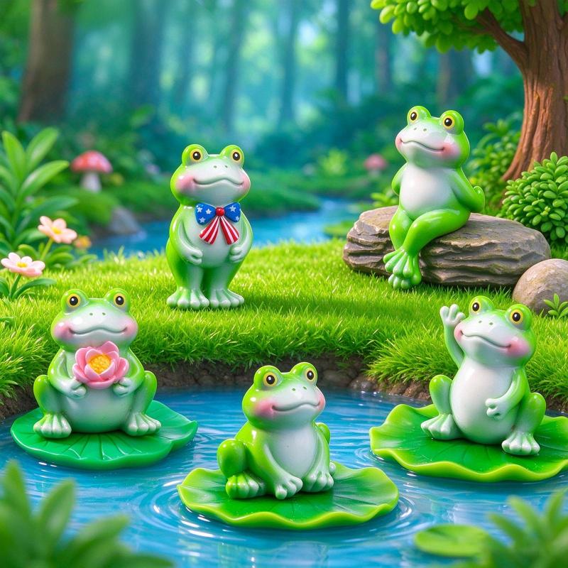 5Pcs Cute Mini Frog Figurine Lovely Cartoon Animal Statue Ornaments For Diy Micro Landscape Garden Terrarium Decoration