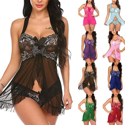 Ladies Sexy Halterneck Mesh See-through Sexy Pajamas Dress 2022
